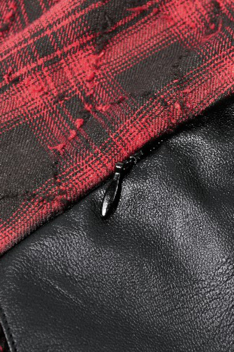 Crimson & Charcoal Tartan Leather Multi-Tier Ruffled Punk Sweetcore Slip Dress