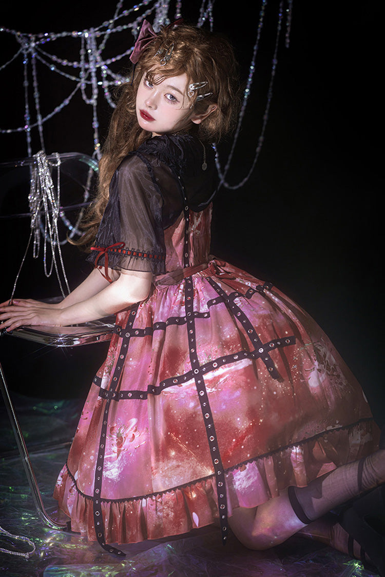 Crimson Sweet Lolita JSK Dress with Strawberry Print and Ruffles