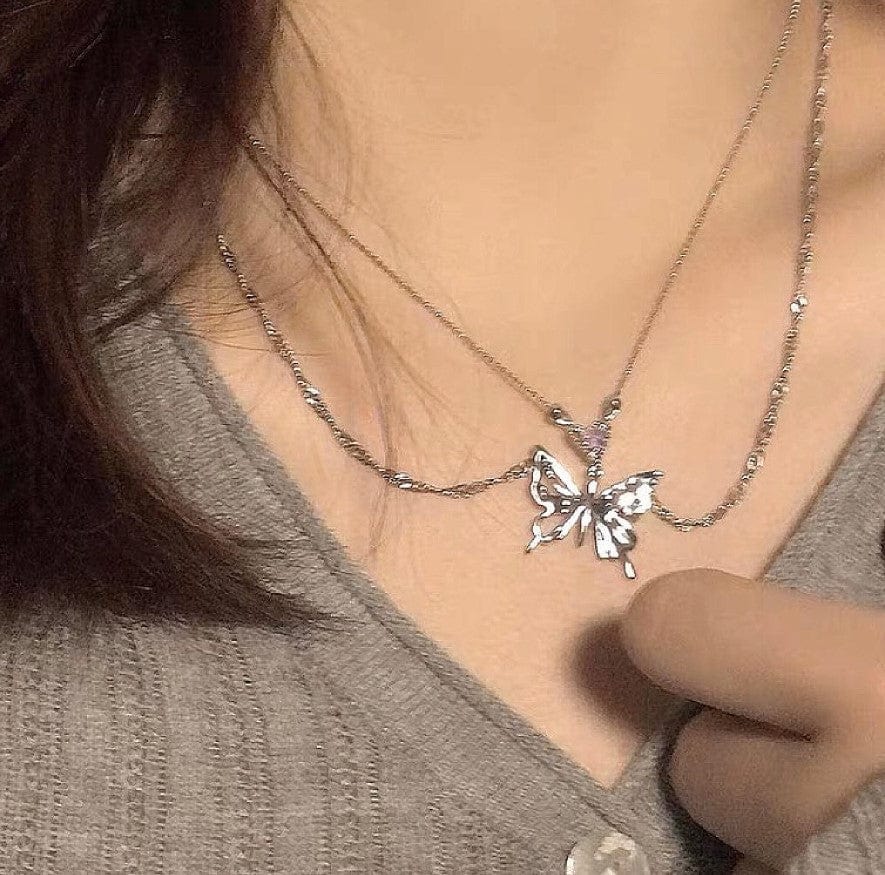 Antique Silver Butterfly Necklace