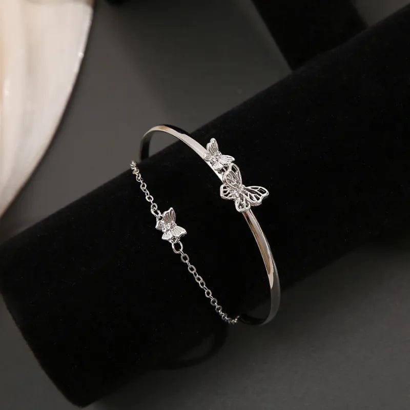 Butterfly Charm Cable Bangle Bracelet