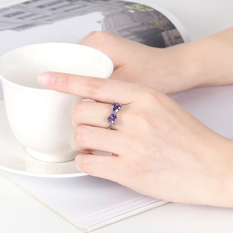Chic Crystal Heart Bowknot Ring