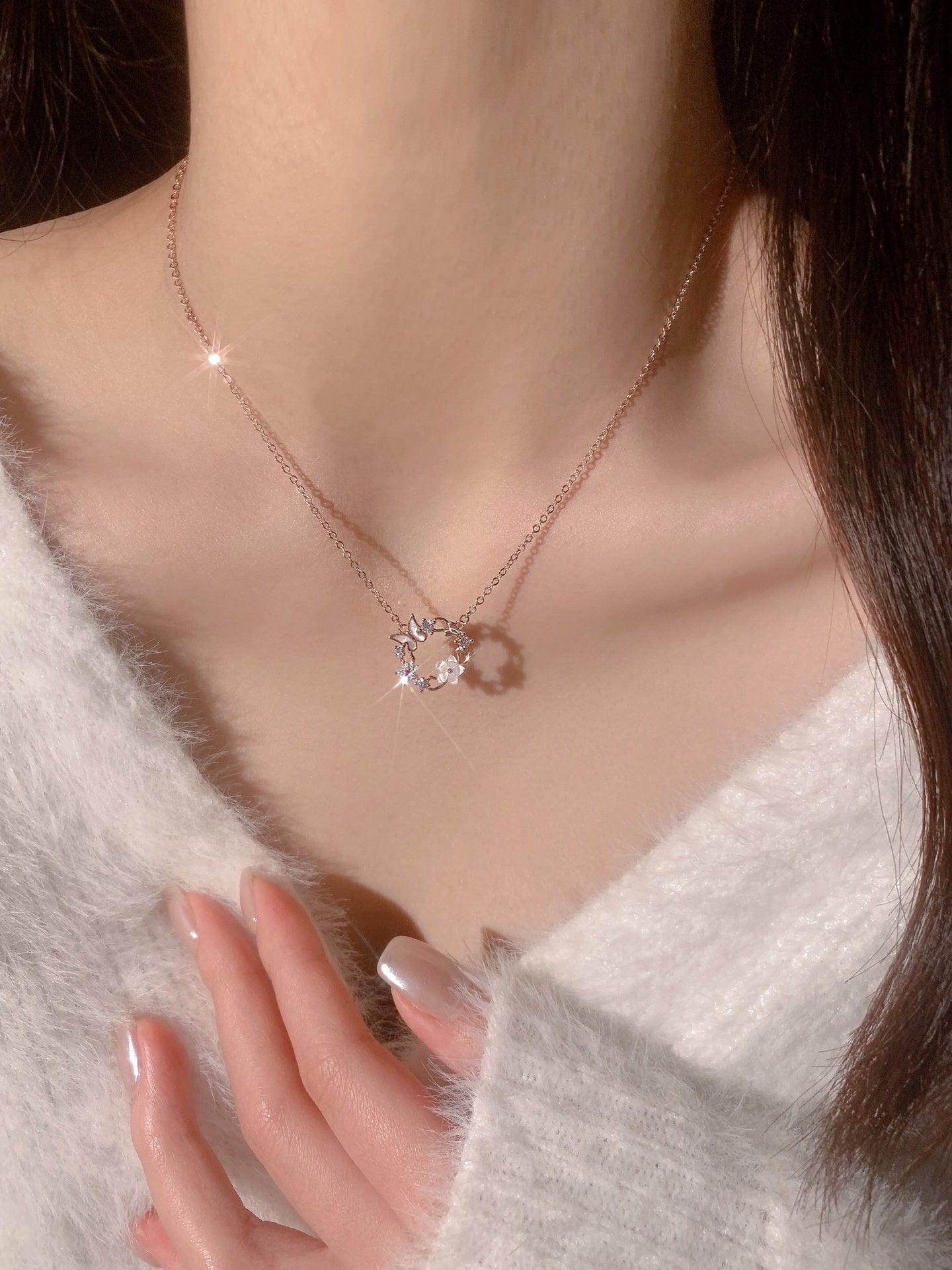 Pearl Shell Butterfly Floral Necklace