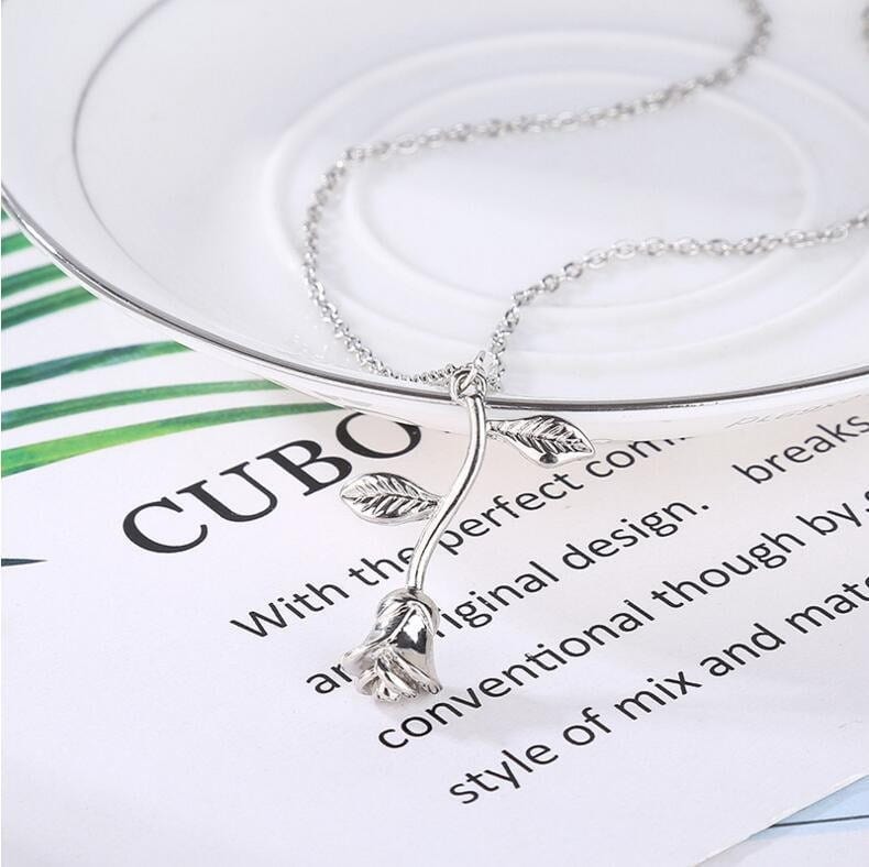 Enamel Rose Pendant Necklace