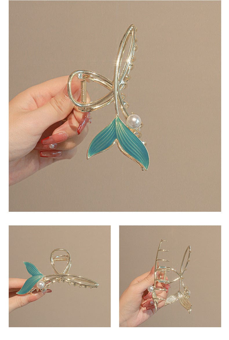 Mermaid Pearl Charm Claw Hair Clip