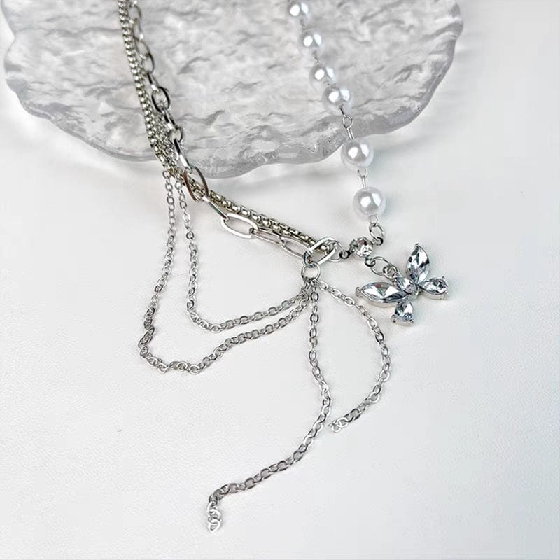 Crystal Butterfly Pearl Necklace