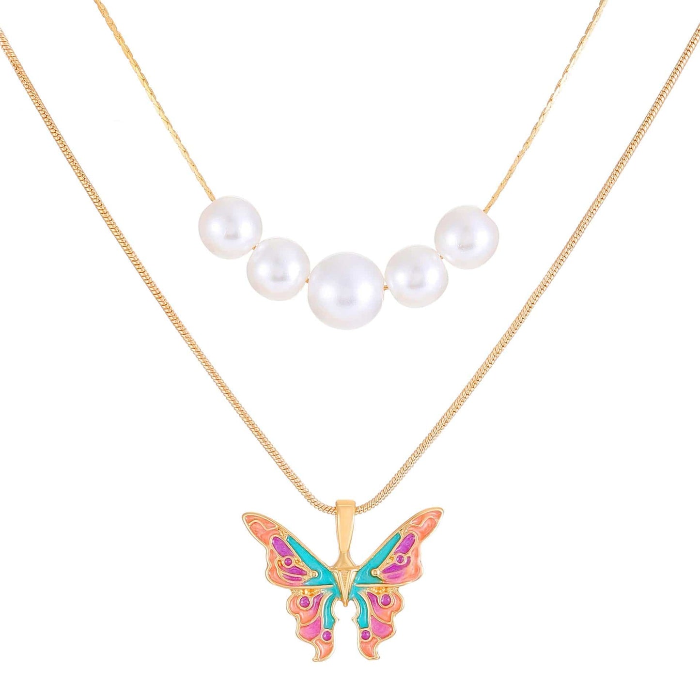 Pearl Charm Butterfly Necklace