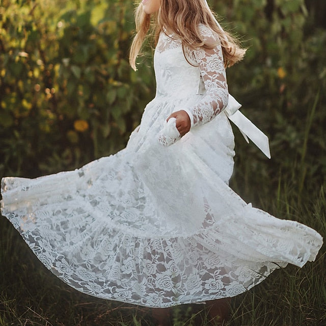 Girls' Flower Kids Solid Long Colored Girl Dress