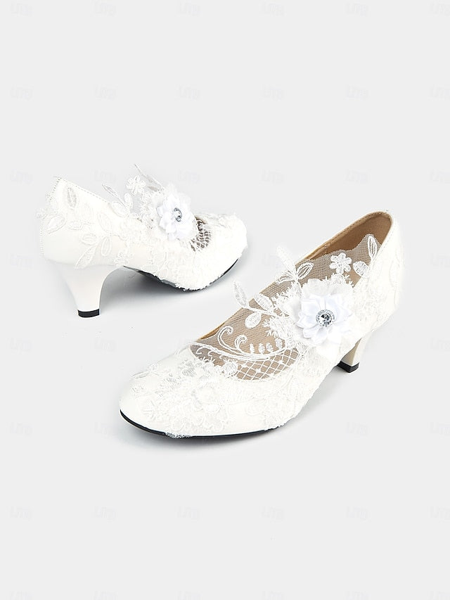 Lace Bridal White with Heel High – Floral Embellishments Shoes