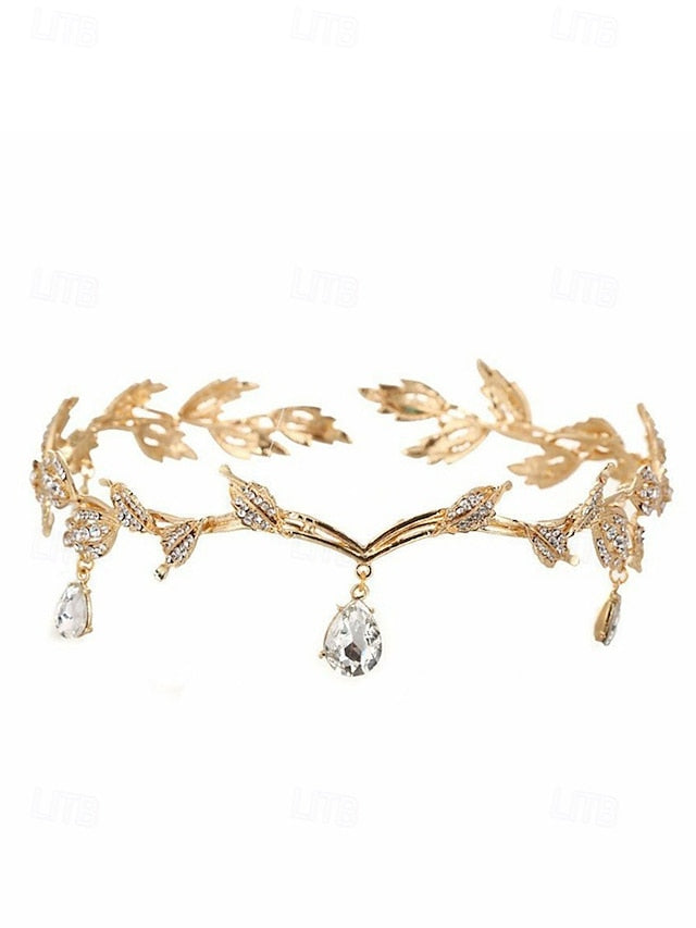 Blue with – Drops Leaf Gemstone Gold Vintage Headpiece