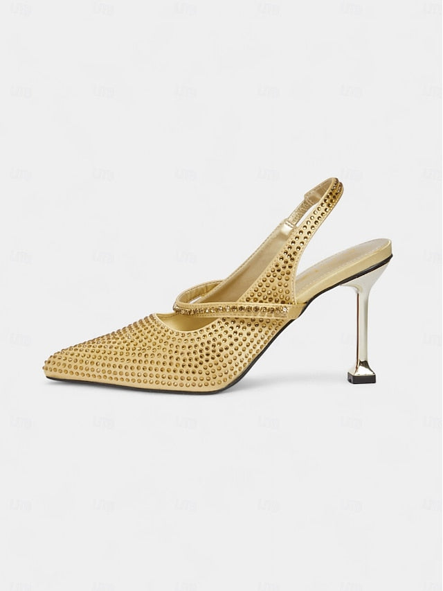 Sparkly - Women's Heels Pointed Gold Rhinestone Toe