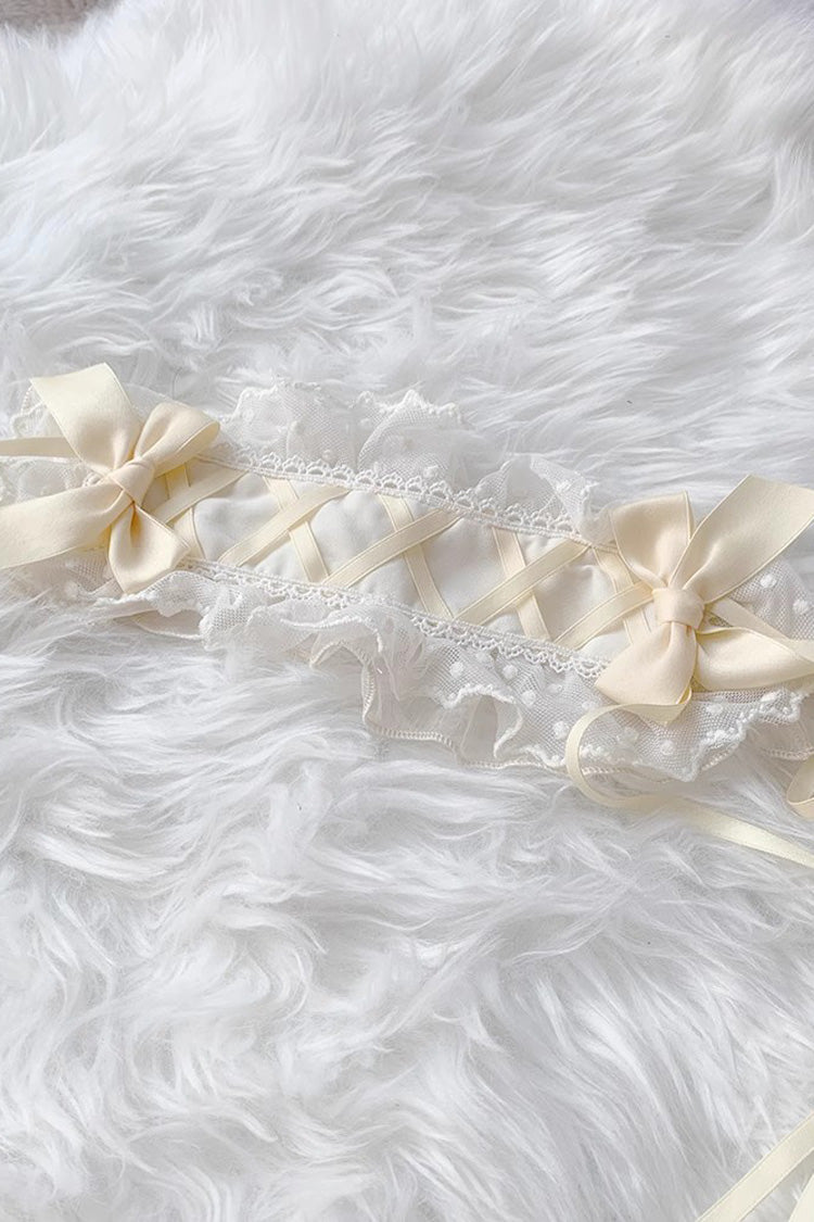Cool Angel Sweet Lolita Dress with Bowknot, Ruffles & Short Lace Sleeves, Cream