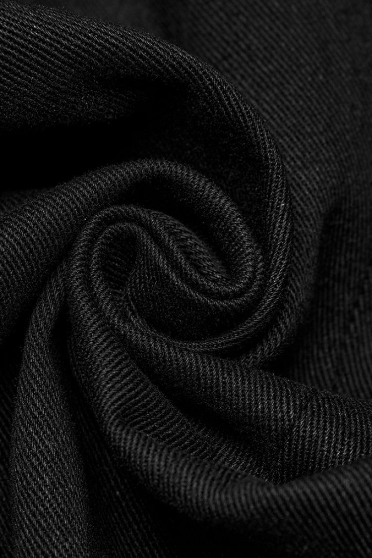 Slim-Fit Black Gothic Vest, Mandarin Collar with Stitch Detailing for Men