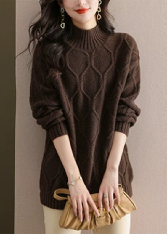 Frauen Kaffee Rollkragen Baumwolle Strick Pullover Winter WD040