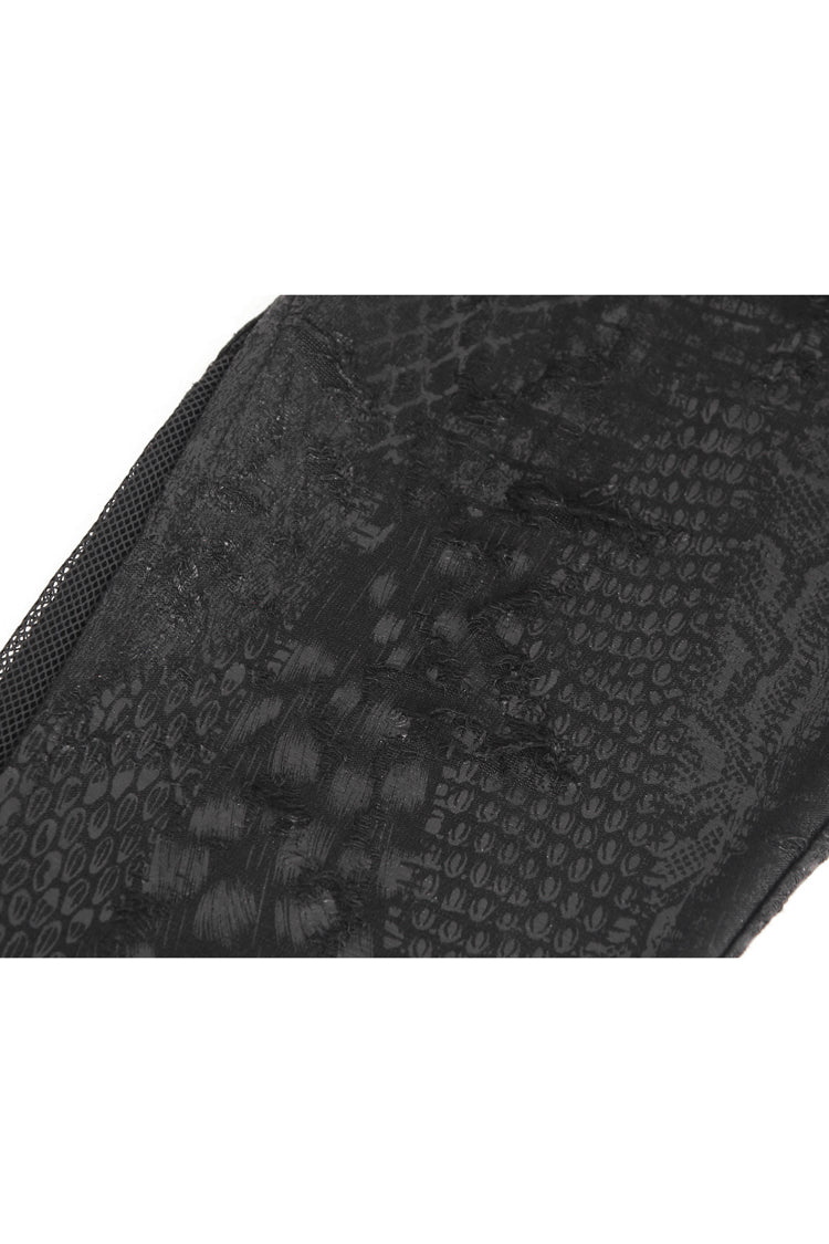 Women's Punk Pants with Stitching Lace and Print in Black Jacquard