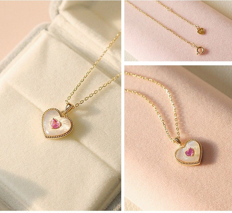 Natural Shell Heart Pendant Necklace