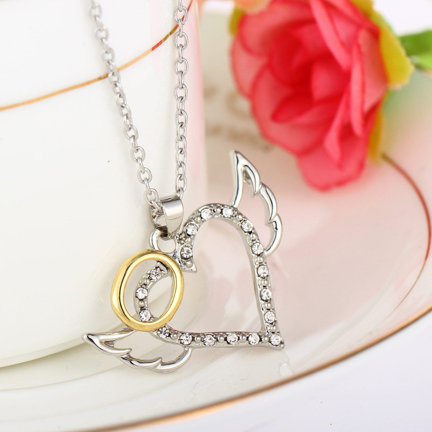 Angel Wing Heart Pendant Necklace