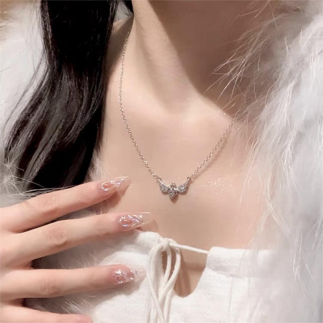 Crown Heart Angel Wings Necklace