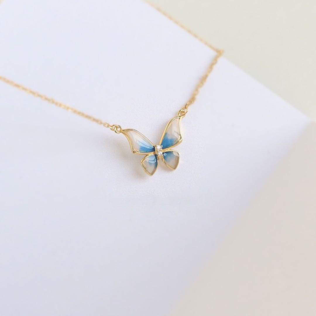 Enamel Butterfly Necklace Bracelet Set