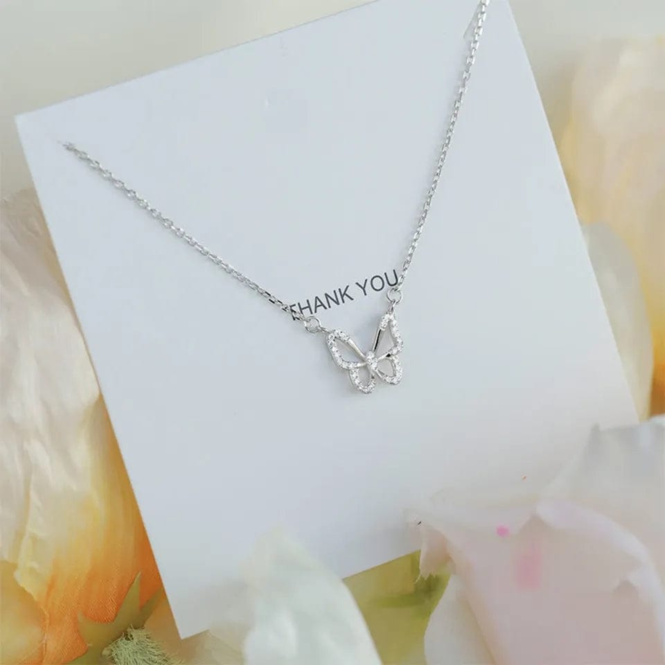 CZ Inlaid Hollowed-out Butterfly Necklace