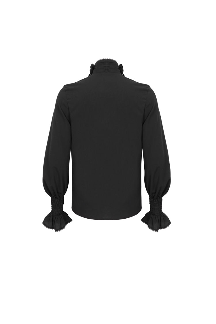 Gothic Shirt for Men with Black Irregular Stand Collar and Puff Sleeves