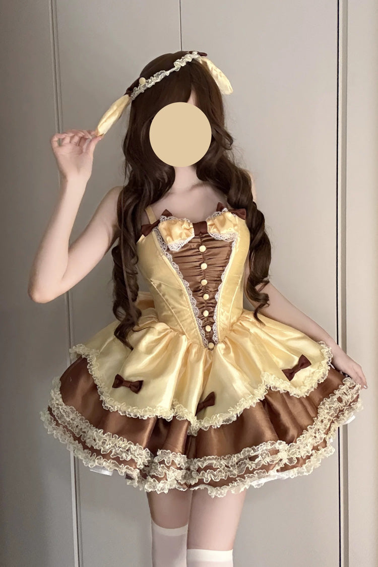 Jasmine Rain Square Collar Polka Dot Lace Bow Lolita Jumper Dress