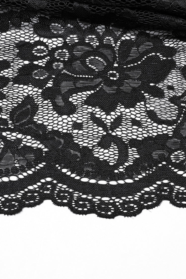 Women's Gothic Skirt with Embroidery, Split Lace and Studded Chain