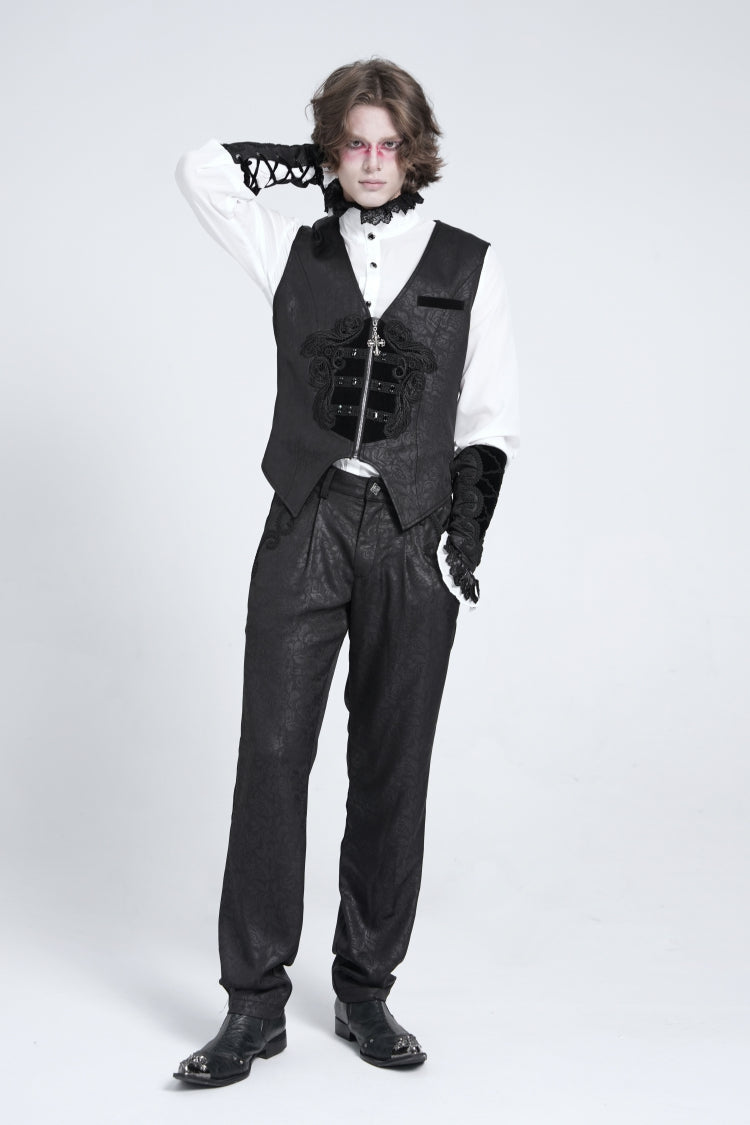 No-Sleeve Floral Stitched Velvet Men's Gothic Waistcoat