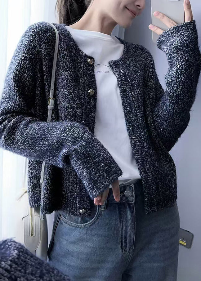 Damen Grau O Hals Knopf Gemütliche Wollstrickjacken Herbst QX023