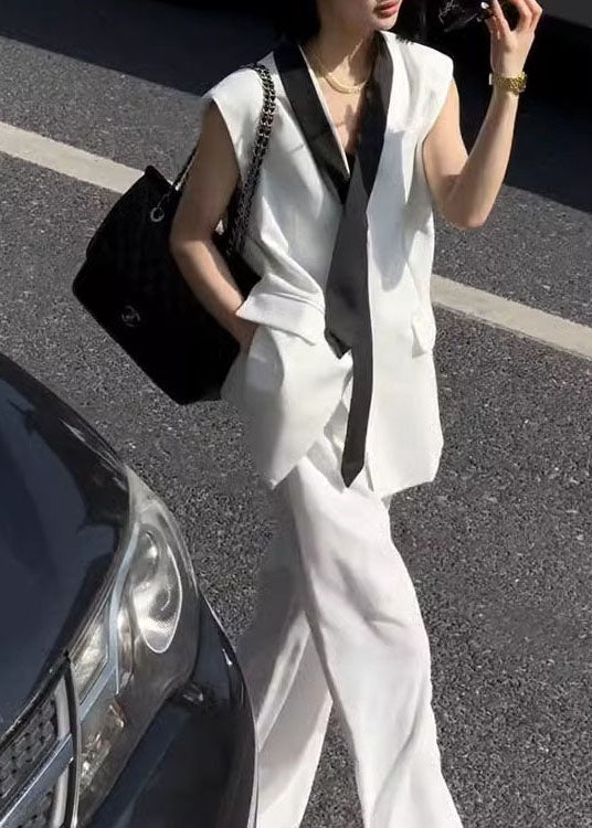 Magnifiques ensembles 2 pièces en lin pour femme, hauts et pantalons blancs, été EE050