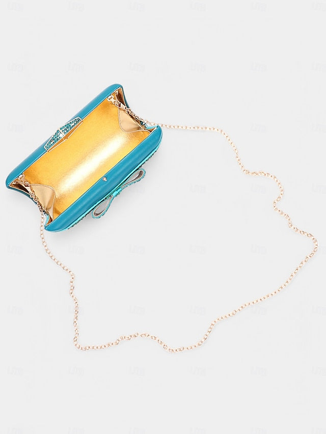 – Rhinestone with Matching Sandals Bow Clutch Flat Gold