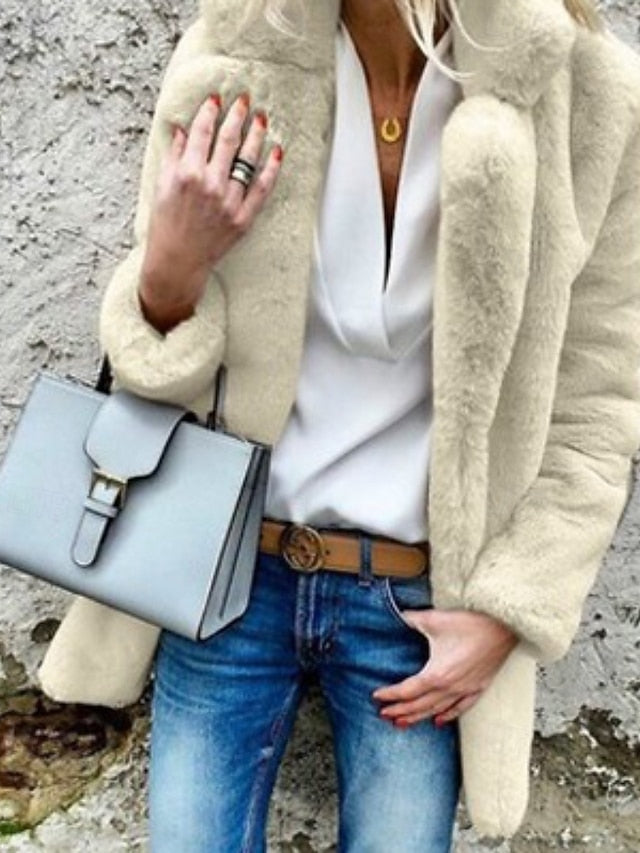 Comfortable Going Plain Women's Coat Fur Collar Casual Warm