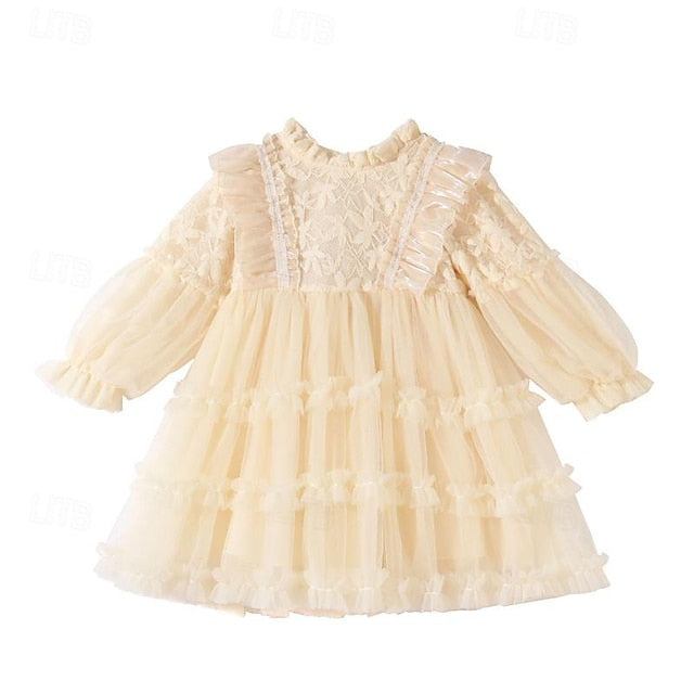 Color Dress Solid Party Flower Long Girls' Girl Kids