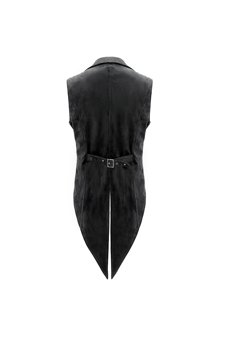 Men's Gothic Waistcoat with Leather Embroidery and Swallow Tail Hem