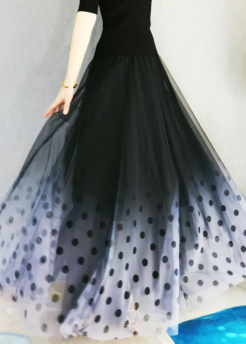 Color High Large Waist Hem Skirts French Exra Gradient Tulle