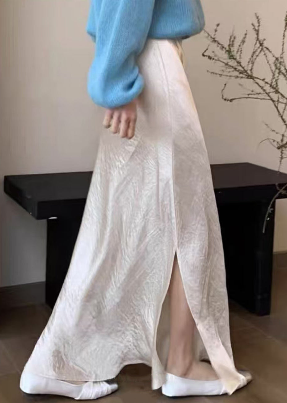 Boutique Schwarz Seitlich Offen Einfarbig Hohe Taille Seide Maxi Röcke Herbst QP060