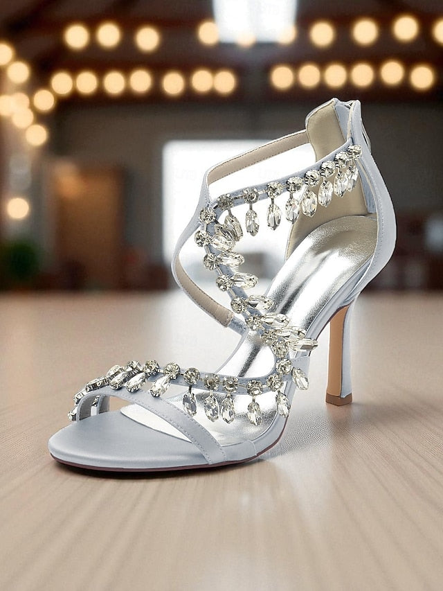 White Heel High Rhinestone with Women's Strappy Sandals