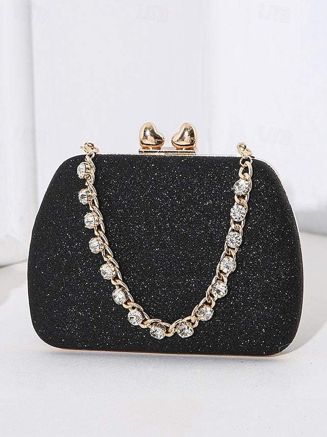 Glitter Evening Green Clutch Rhinestone with Sage Women's