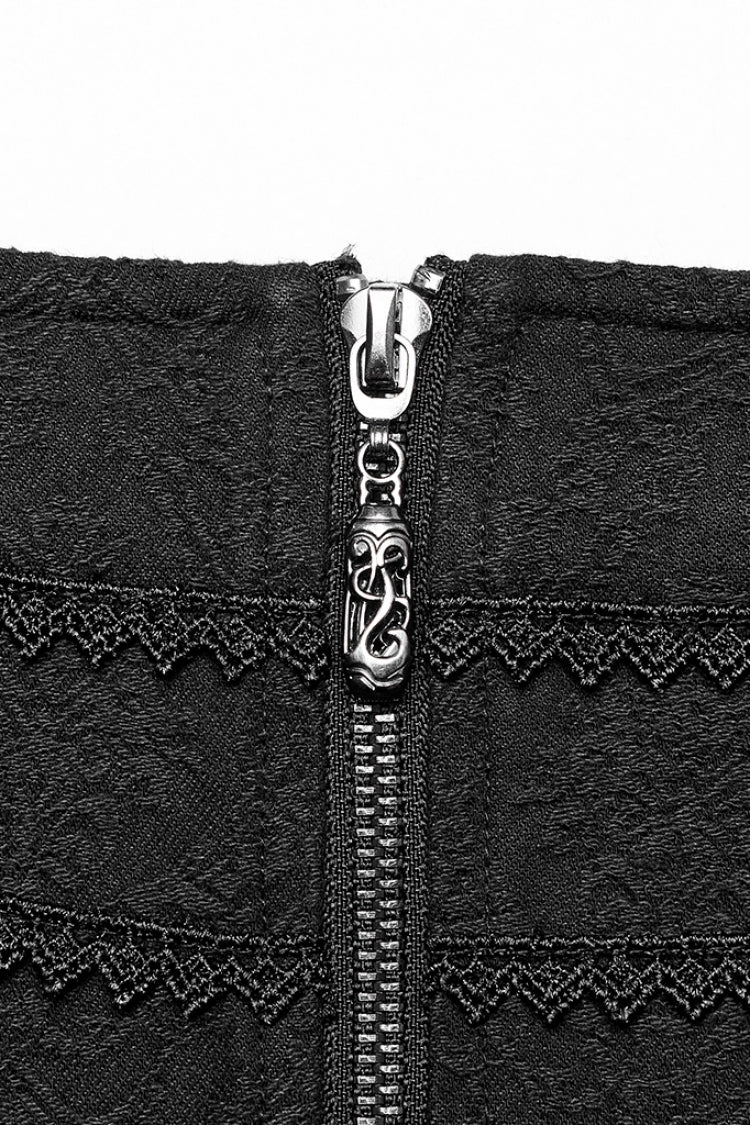 Steampunk Irregular Skirt with Black Jacquard Butterfly Embroidery and Lace