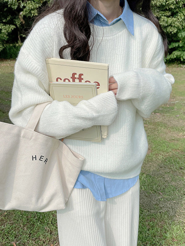 Süßer gelber Rundhals-Langarmpullover AN1041