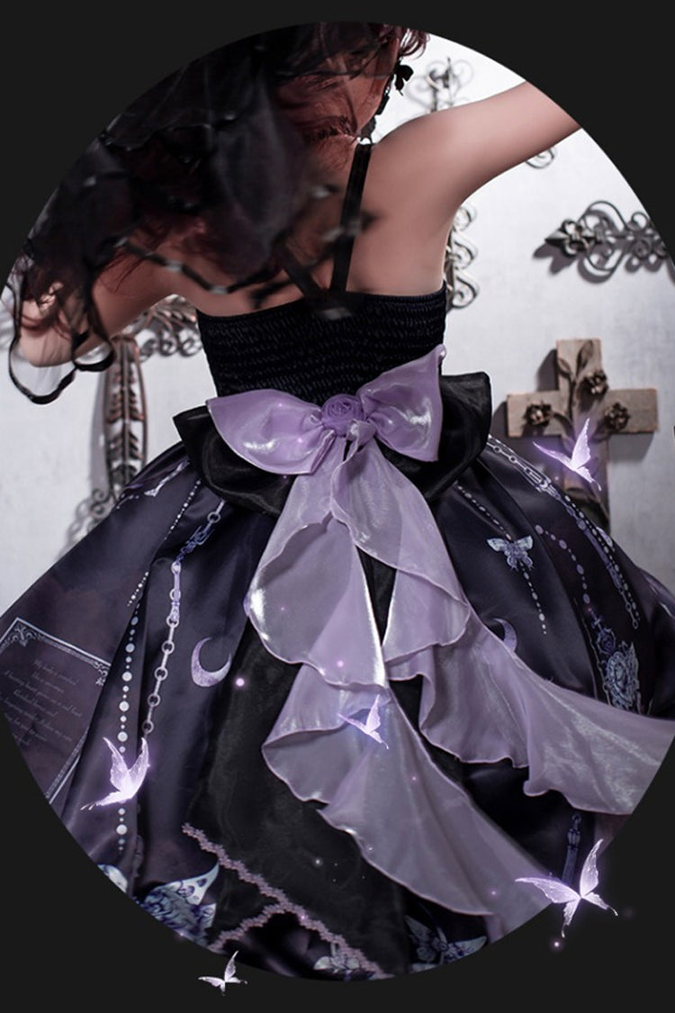 Elegant Gothic JSK Dress with Halterneck and Multi-Layered Ruffle Print in Black