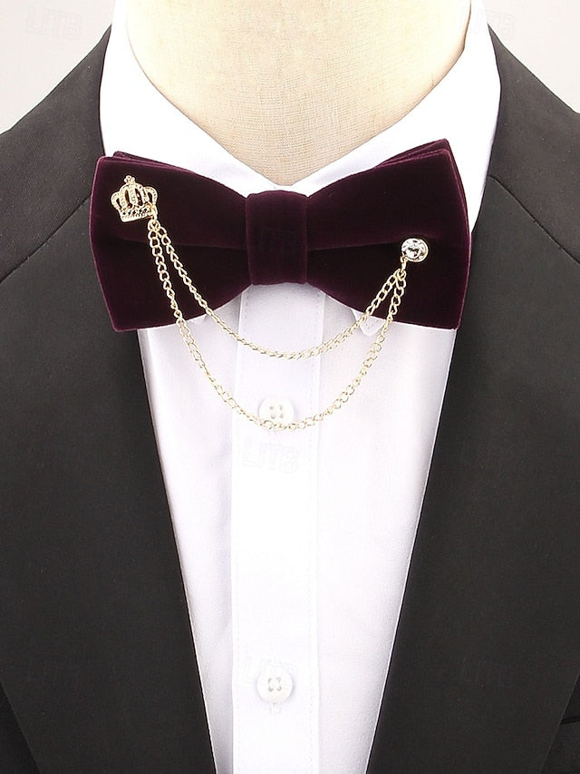 Detail Bow Crown Chain and with – Tie Men's Velvet