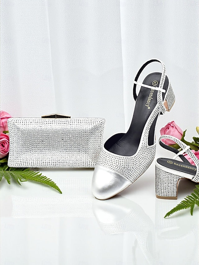 Heel Set Clutch and Gold Matching Block Sandals - Women's