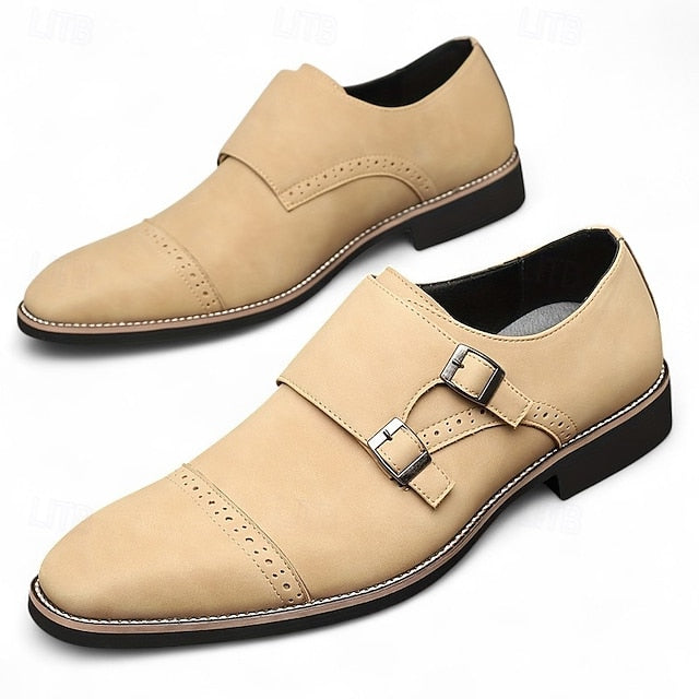 Faux Monk Double Shoes Beige Strap with Leather Men's