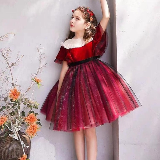 Short Kids Solid Dress Color Flower Girl Party Girls'