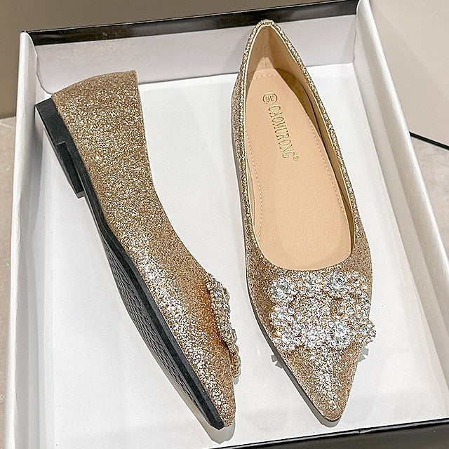 with Silver Rhinestone Glitter Women's Flats Embellished