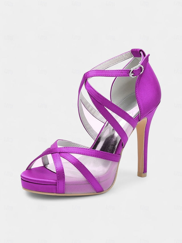 Satin High - White Heel Bridal Straps Sandals with Cross Perfect