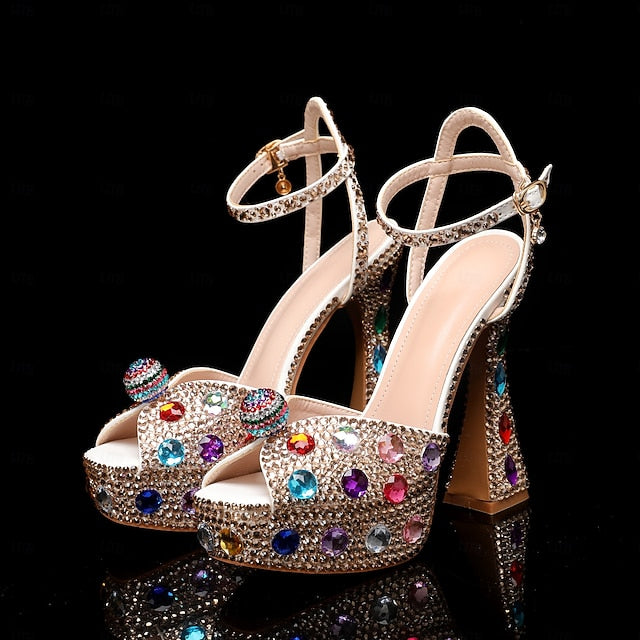 Sparkly Platform Sandals – Women's Rhinestone Colorful