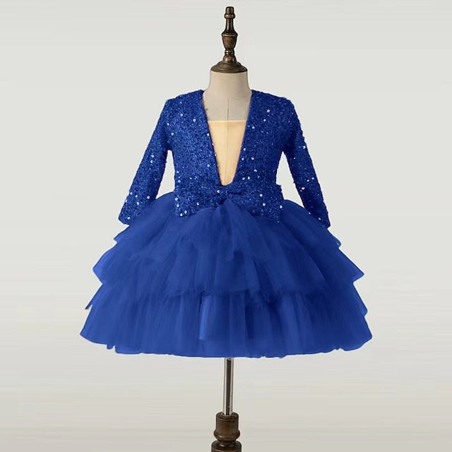 Sleeve Kids Sequin Dress Long Party Performance Girls'