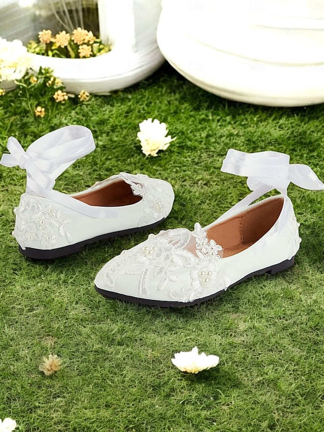 with Shoes Flats Lace - Ribbon White Wedding Ties Elegant Bridal