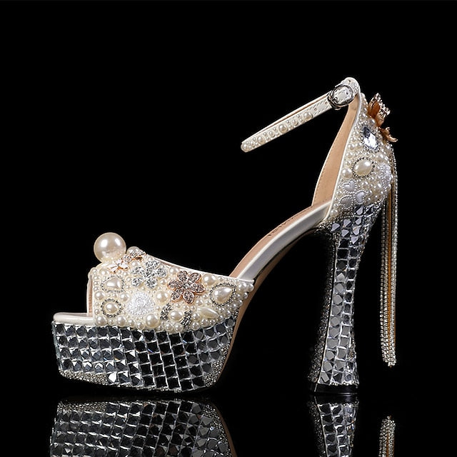 Rhinestone Platform Women's Pearl White and Embellished